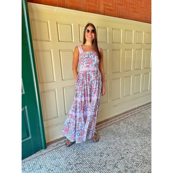 Gingy NOTTING HILL BLOCK PRINT MAXI DRESS HIBISCUS VINE - Picture 1 of 5